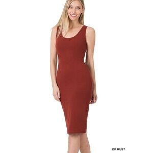 Women's Sleeveless Bodycon Midi Tank Dress Dark Rust XL New With Tags